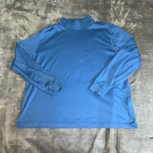 LL Bean Womens Short Sleeve Mock Neck Top Size XL Reg Blue Outdoors Sustainable